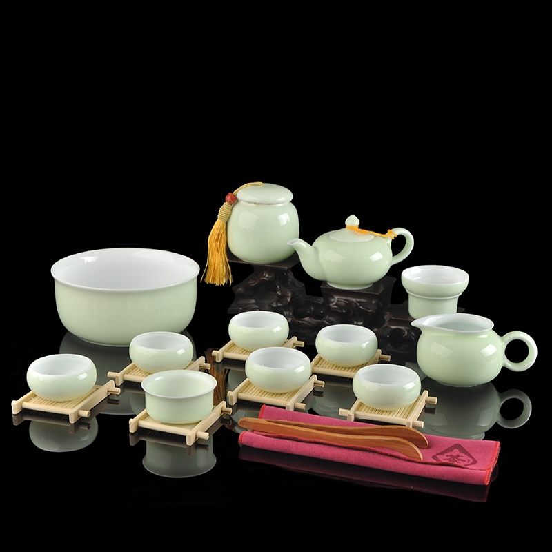 Qiao mu jingdezhen kung fu tea set suit household contracted celadon tureen tea cups of a complete set of ceramic tea