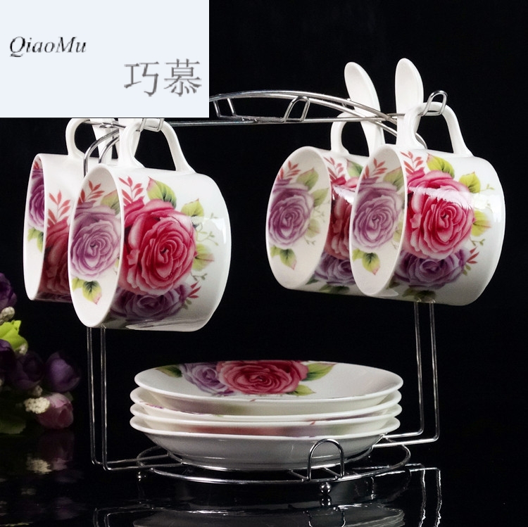 Qiao mu European ceramic coffee cup sets of high - grade up phnom penh creative four - piece spoon with ipads China coffee cups and saucers