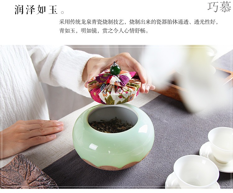 Qiao mu brother ceramic tea pot celadon up with ice to crack the custom seal storage cloth cover puer tea gift box packing