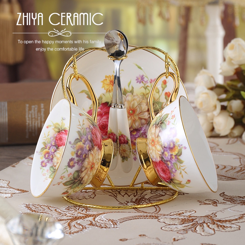Qiao mu ideas European - style coffee cup set ceramic high - grade 2 sets of ipads China coffee cups and saucers spoon with shelves