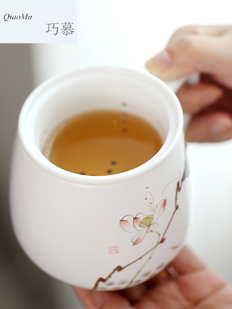 Qiao mu SU ceramic white porcelain cup with cover tea mercifully tea cup contracted office separation filter tea cup