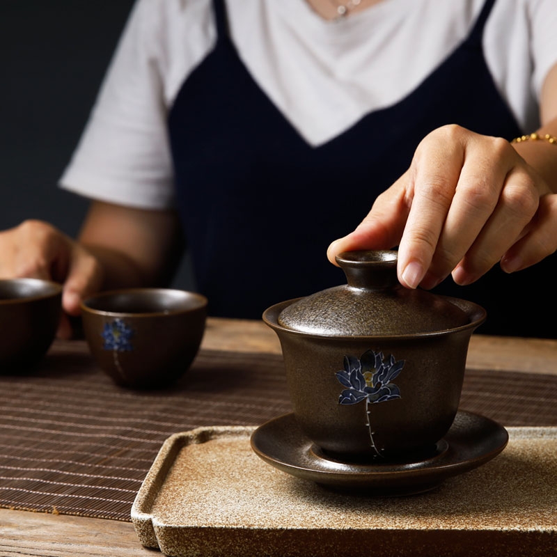 Qiao mu kung fu tea set coarse pottery tureen to use large tea ware ceramic cups accommodate three bowl of tea taking