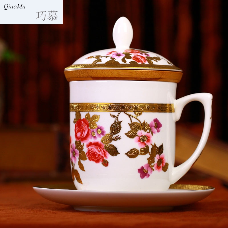 Qiao mu jingdezhen with cover ceramic cups office office tea cup and meeting in up phnom penh embossment glass