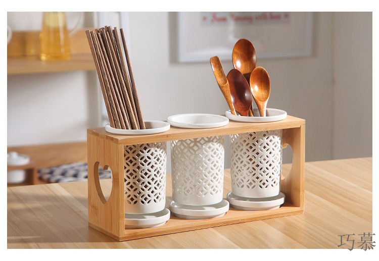 Qiao mu DHT northern wind ceramic chopsticks tube rack hollow - out of the three - cylinder chopsticks chopsticks rack drop box tableware chopsticks box