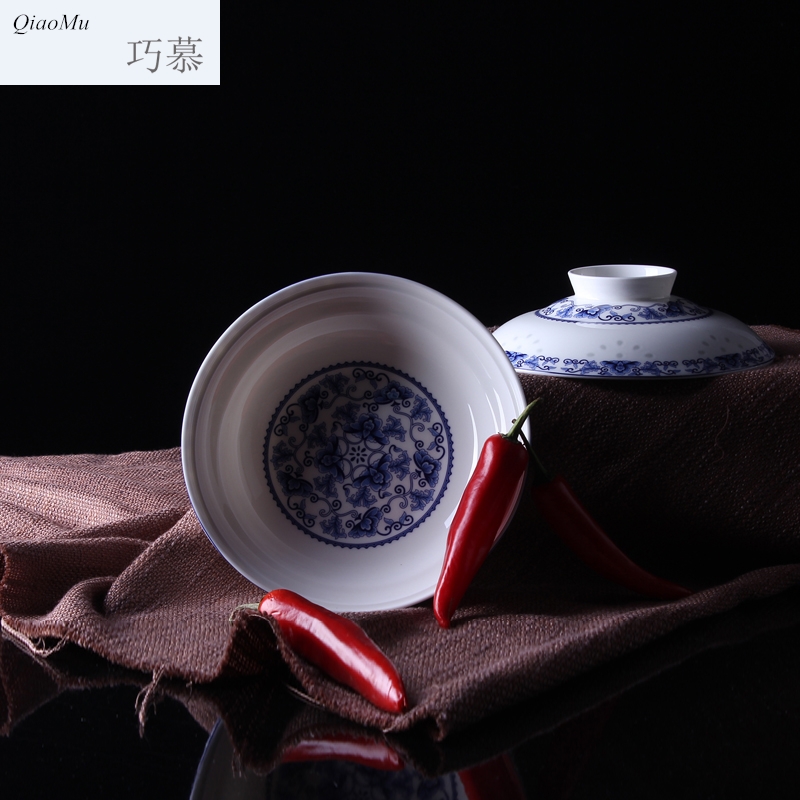Qiao mu 【 】 jingdezhen blue and white and exchanger with the ceramics glaze color tableware suit under preservation bowl with cover plate