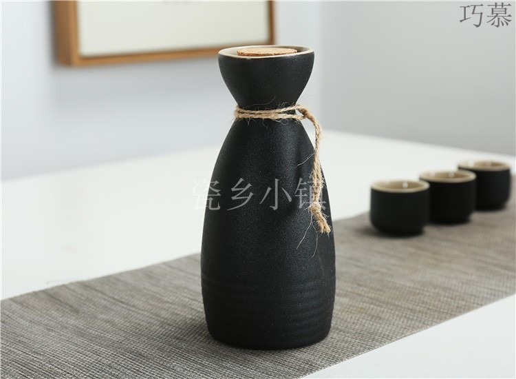 Qiao mu three two antique high - temperature stoneware bottle wine vintage black wine points temperature wine pot with cover bag in the mail