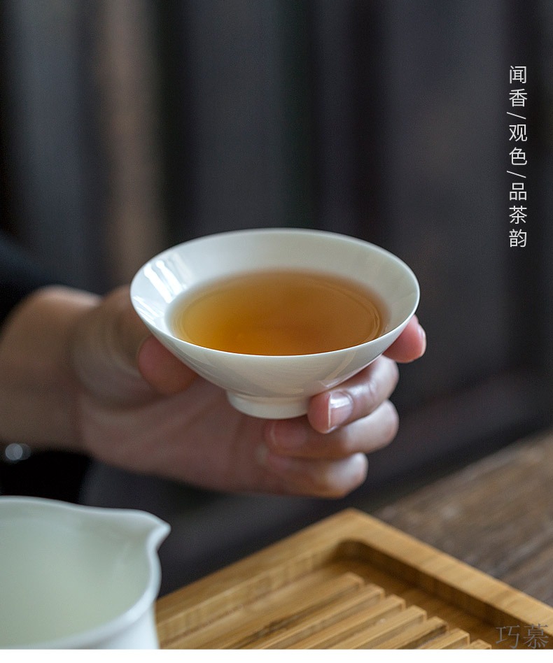Qiao mu dehua white porcelain tea set suit small household 6 sets of kung fu tea set contracted tureen tea POTS hat to CPU