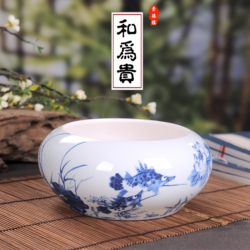 Qiao mu JDL jingdezhen ceramic tea to wash large writing brush washer ceramic tea set with parts of blue and white porcelain tea taking zero with a water jar