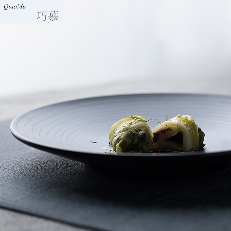 Qiao longed for creative household ceramic plates plate steak restaurant food dish plate threaded salad plate compote pastry disc