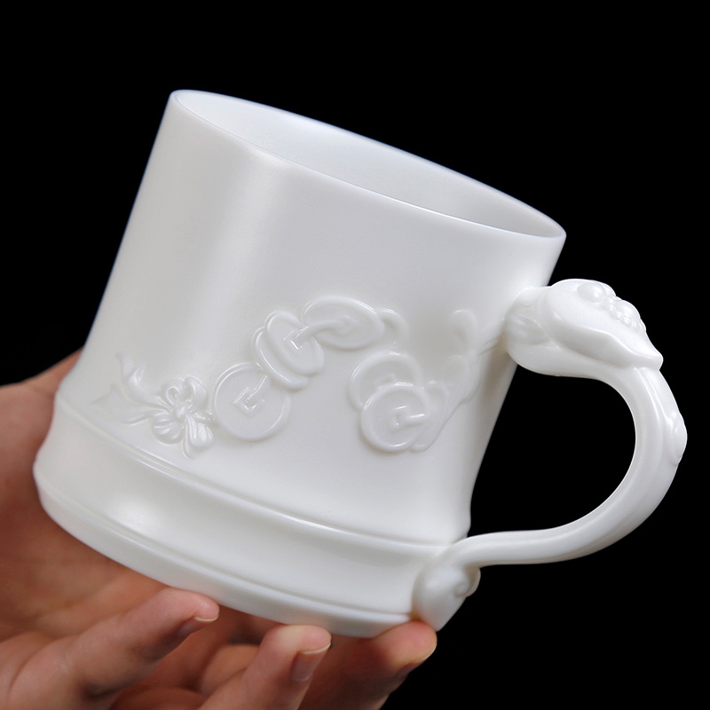 Qiao mu PMZ pure manual dehua white porcelain teacup master cup personal cup with cover large capacity ceramic mugs