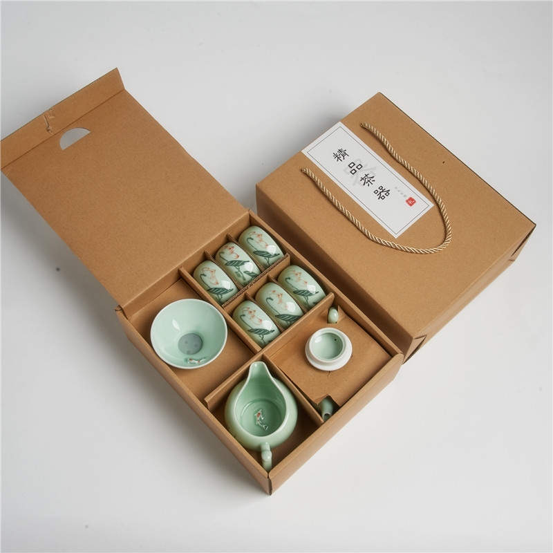Qiao mu QGZ household celadon kongfu tea cup lid bowl suit ceramic gifts gift boxes of Chinese style