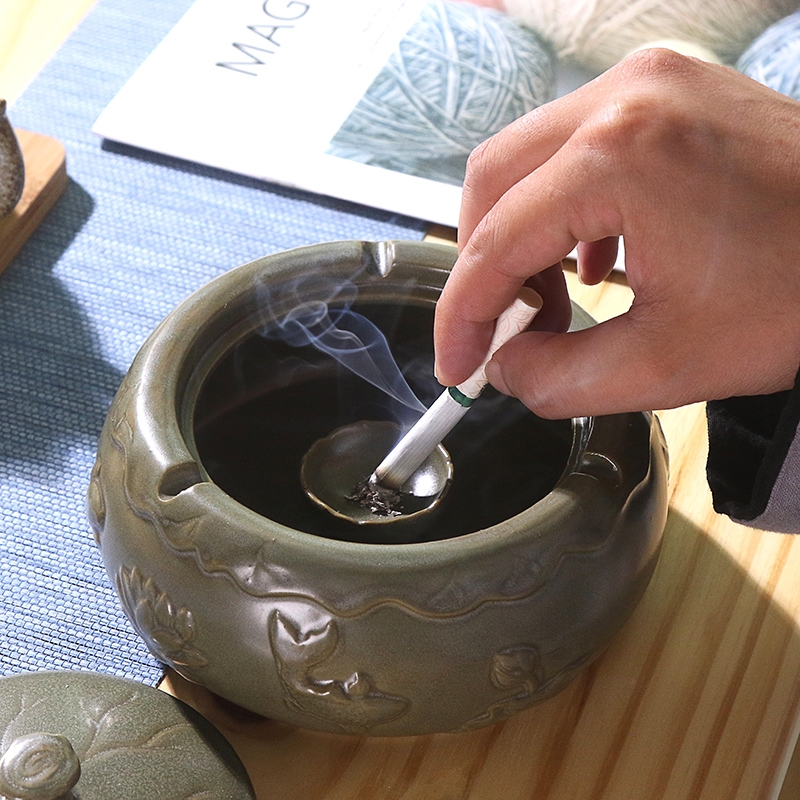 Qiao mu coarse pottery ashtray ceramic kung fu tea tea tray with cover sitting room office accessories tea tea tool