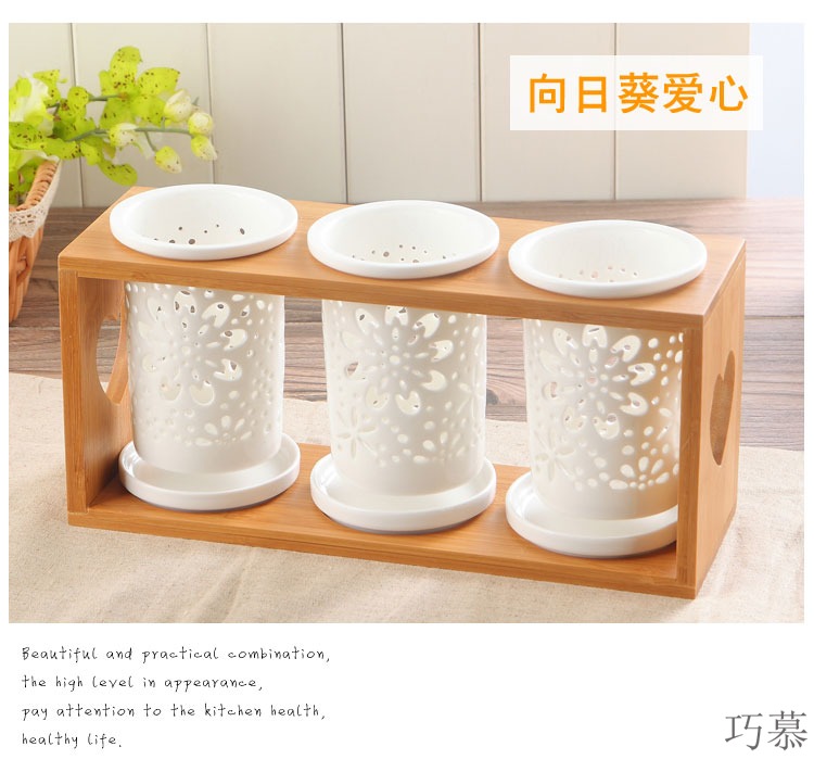 Qiao mu DHT northern wind ceramic chopsticks tube rack hollow - out of the three - cylinder chopsticks chopsticks rack drop box tableware chopsticks box