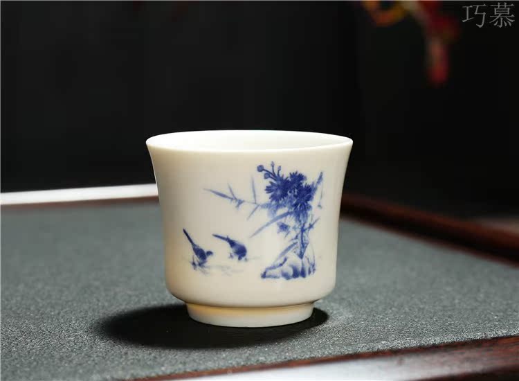 Qiao mu 1 two wine cup Chinese ceramic small single cup liquor cup traditional household KaiKouBei celadon noggin