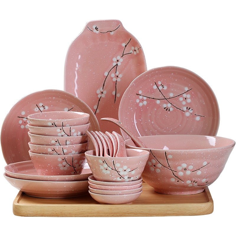 Qiao mu dishes suit 2 household utensils jingdezhen ceramic bowl plate combination Japanese contracted 4/6 people eating the food