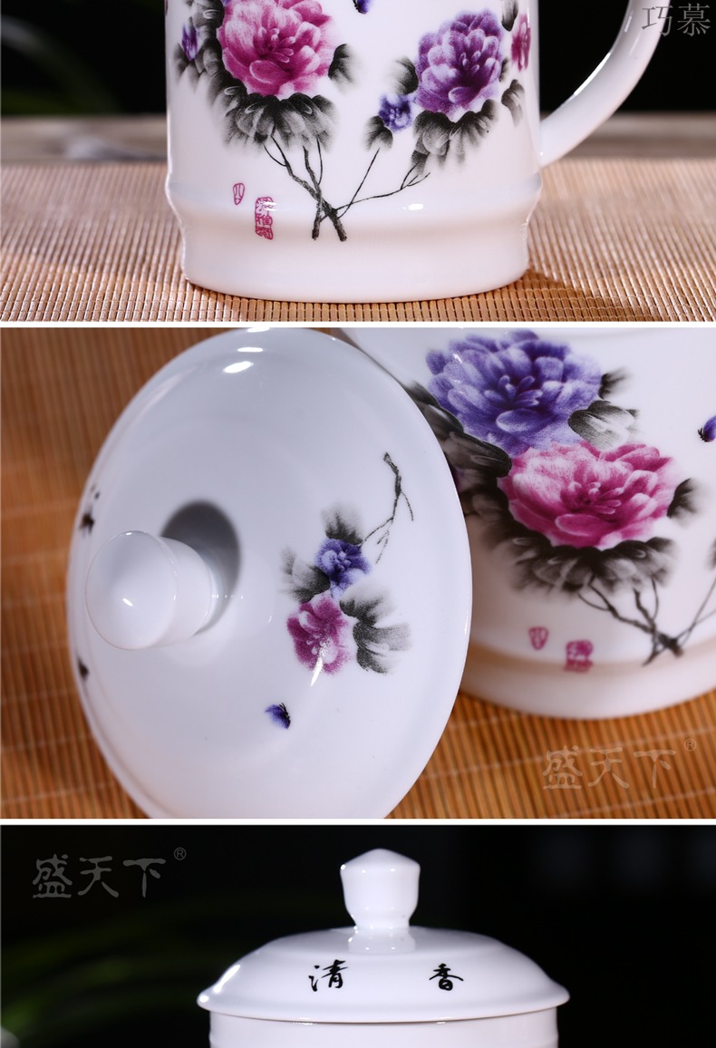 Qiao mu jingdezhen ceramic cups with cover ipads China porcelain personal office and meeting with a cup of water glass porcelain