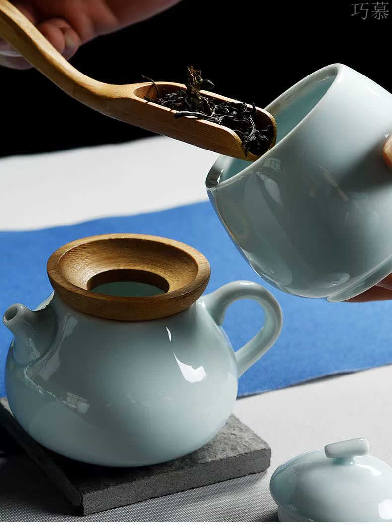 Qiao mu ceramic tea 6 gentleman move ebony bamboo kung fu tea set spare parts ChaGa teaspoon of tea art