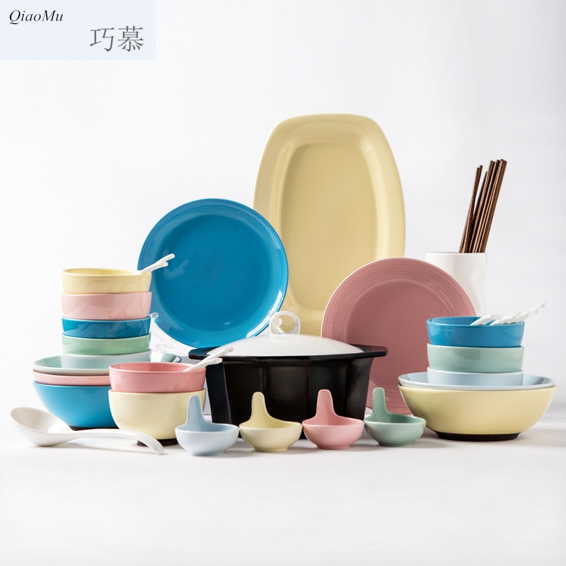 Qiam qiao mu household of Chinese style kitchen ceramic dishes creative contracted new ipads porcelain plate suit a gift