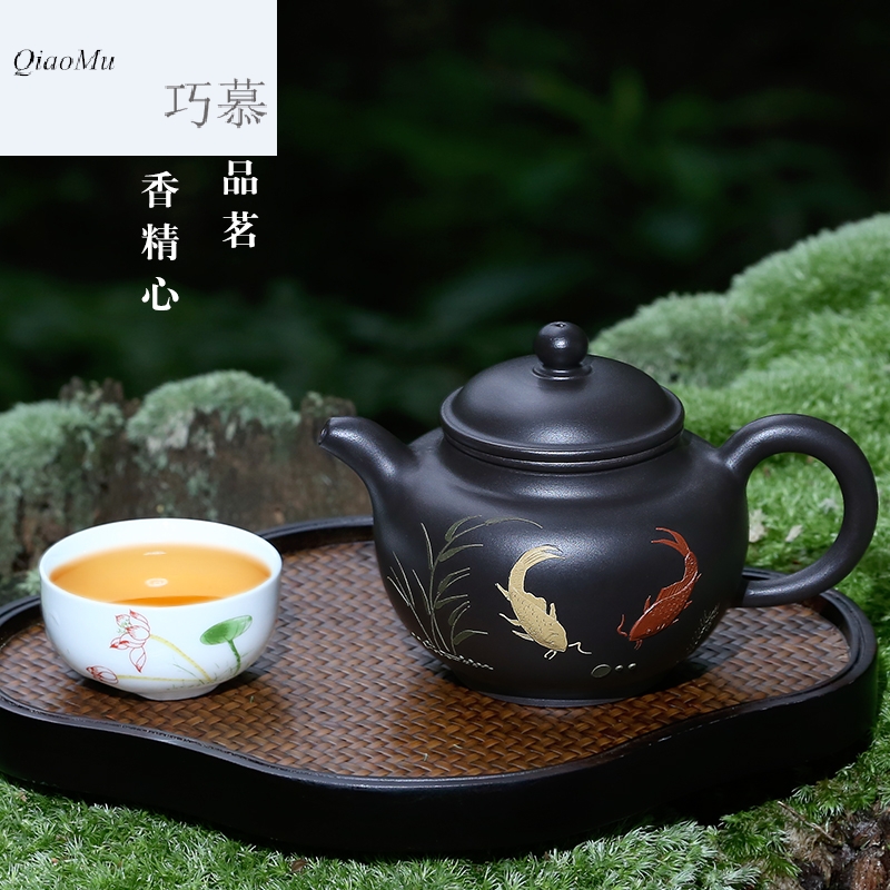 Qiao mu HM famous yixing pure manual it undressed ore, black mud household kung fu teapot tea kettle