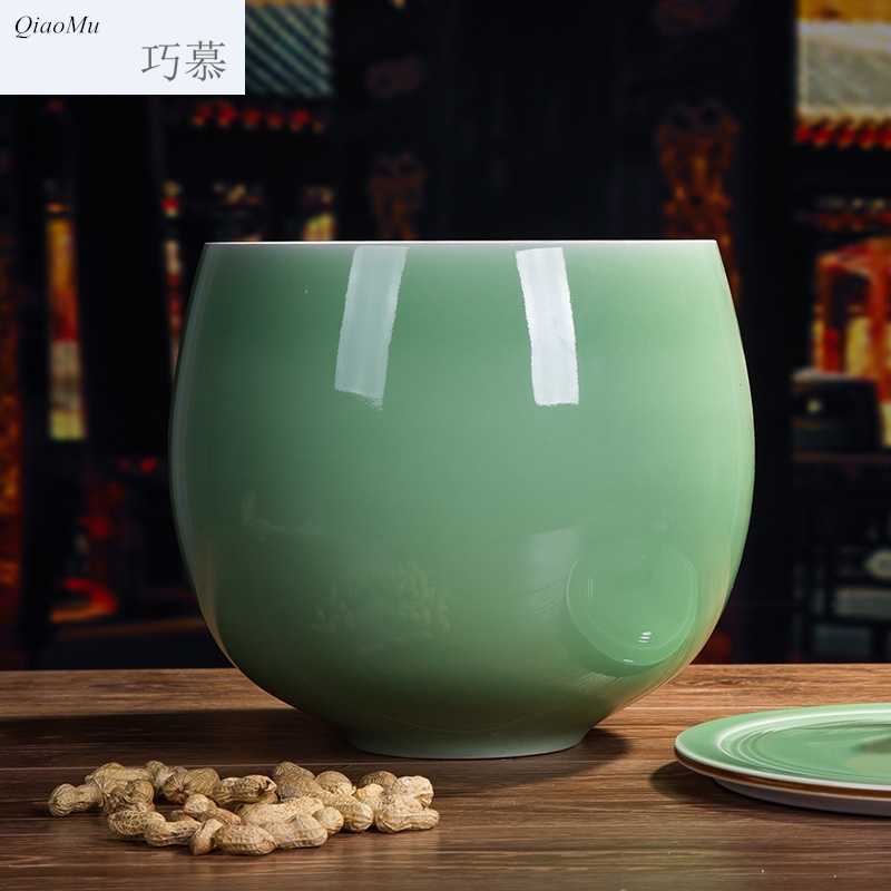 Qiao mu ceramic insect - resistant barrel ricer box jingdezhen manual shadow celadon dry tea tea cylinder cylinder storage in the kitchen