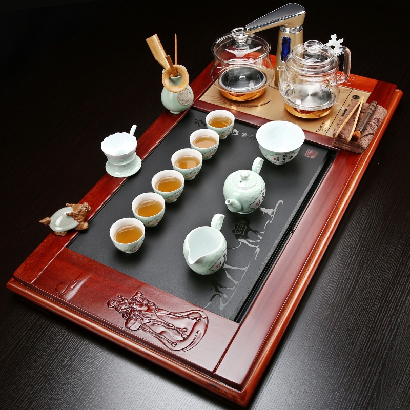 For solid wood opportunely annatto tea tray was suit household whole intelligent automatic glass ceramic tea set of a complete set of curing pot of kung fu