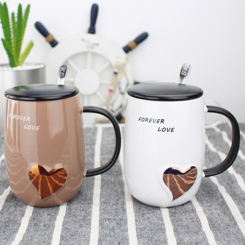 Qiao mu lovers a pair of ceramic cup contracted mugs birthday gift with cover with a spoon to send men and women friends wife