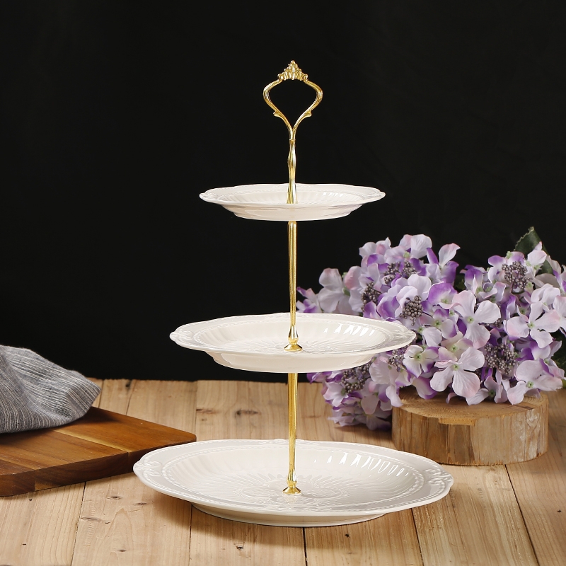 Qiao mu ceramic three fruit bowl modern creative living room European - style snack plate of multilayer dry fruit tray was sugar snack plate