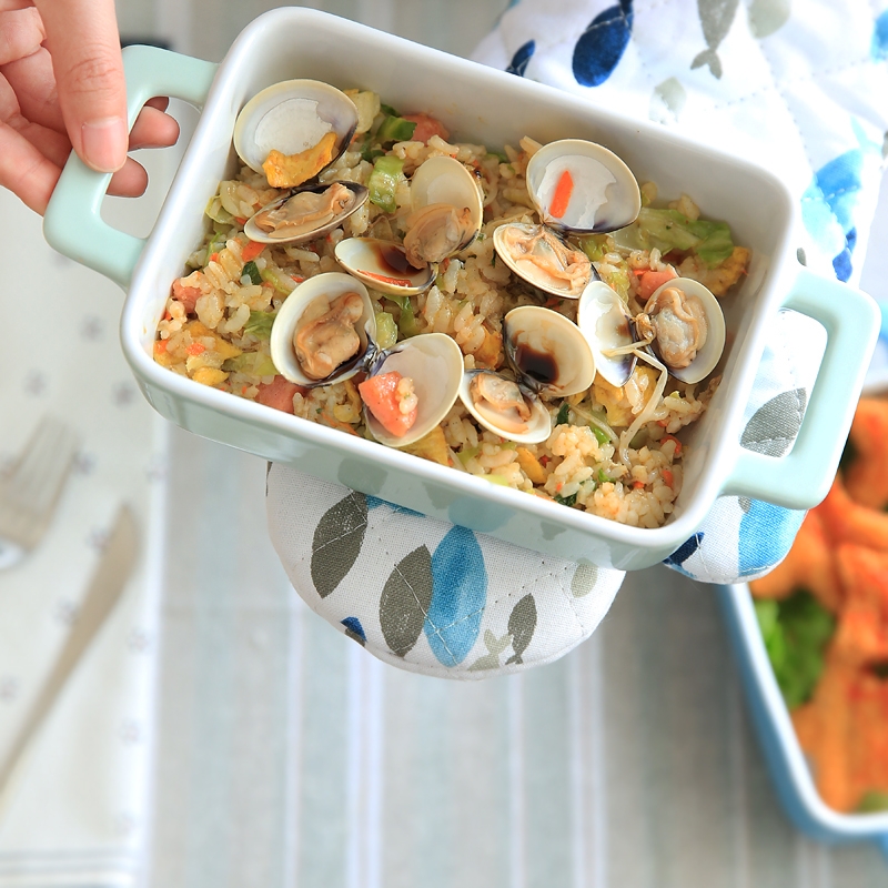 Qiao mu CDW Japanese candy color ceramic ears home baking bowl, lovely baking pan baked FanPan rainbow such use W - 33