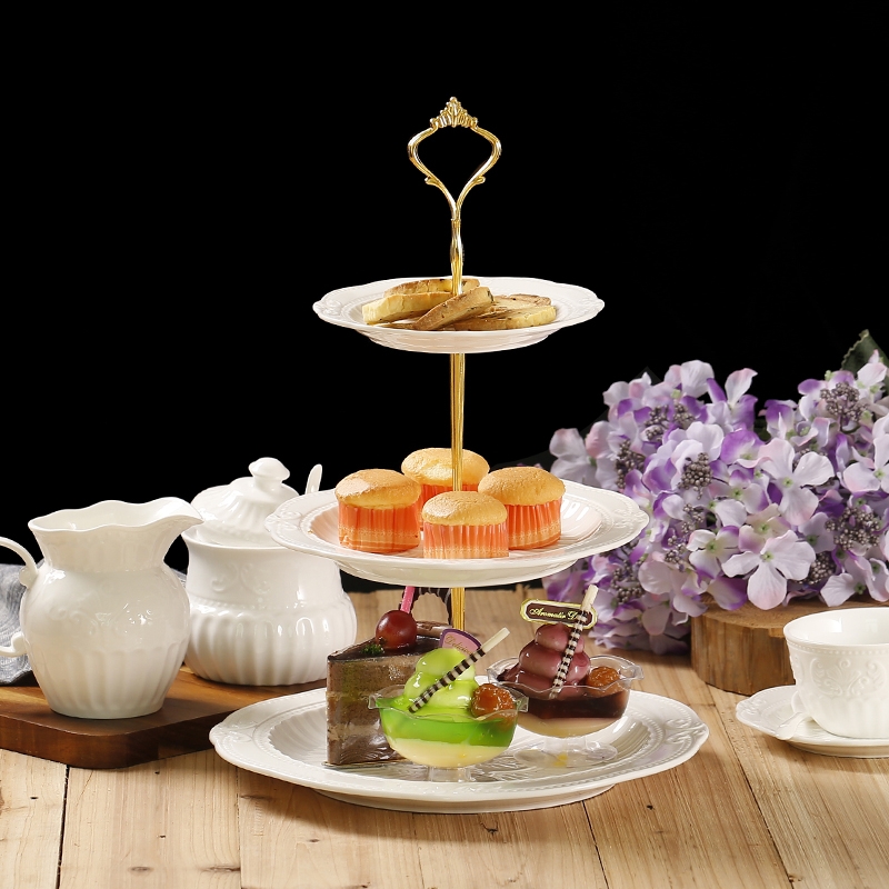 Qiao mu ceramic three fruit bowl modern creative living room European - style snack plate of multilayer dry fruit tray was sugar snack plate