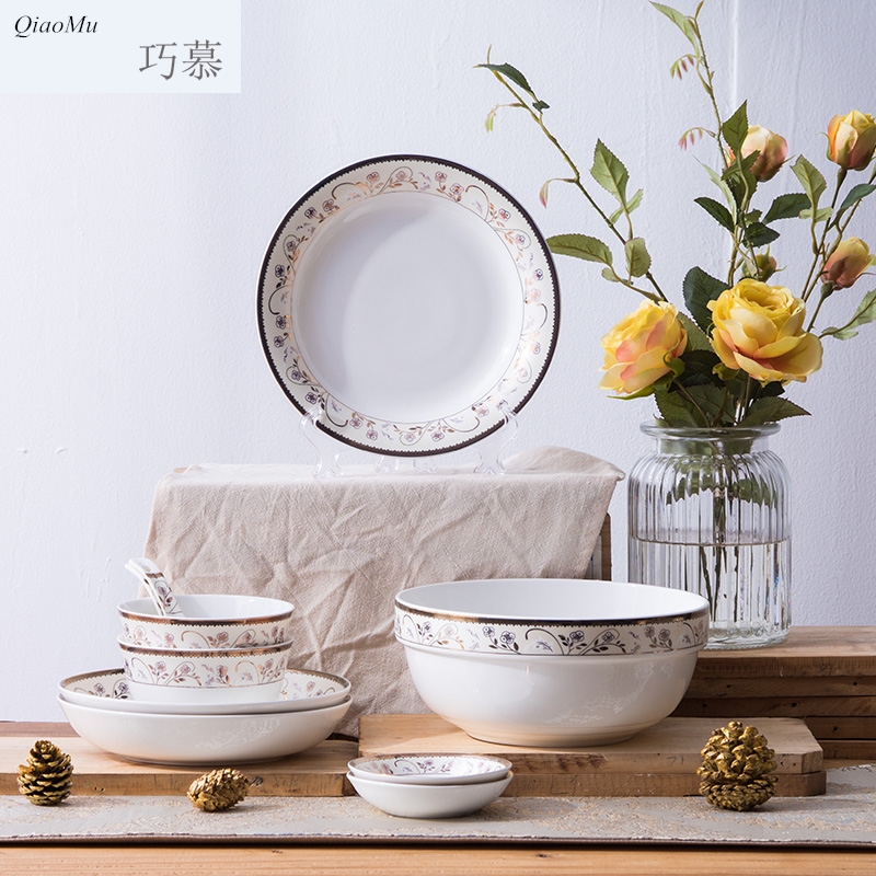 Qiao mu home plate European ceramic plate set four simple combination of Chinese style food dish FanPan tableware