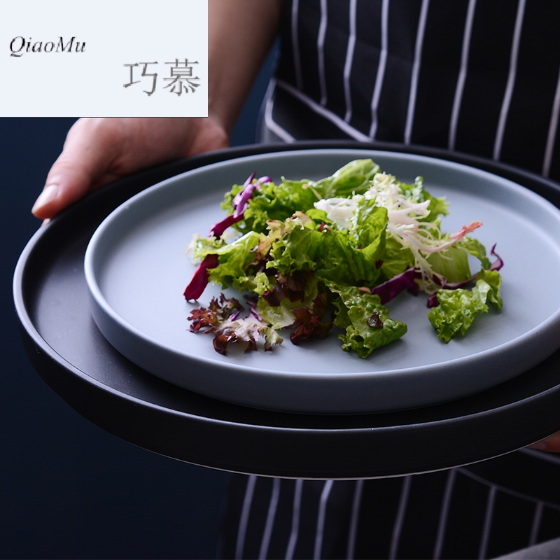 Qiao mu Nordic black steak plate western - style food plate ceramic deep dish plate flat circular large creative move