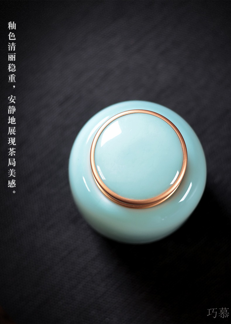 Qiao mu QYX tea pu 'er tea as cans ceramic metal portable household longquan celadon seal tin can large tea
