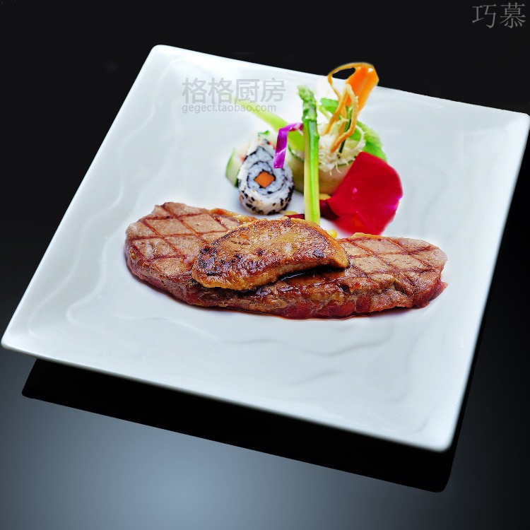 Qiao mu heavy pure white ceramic side dish western dishes square plate continental food steak