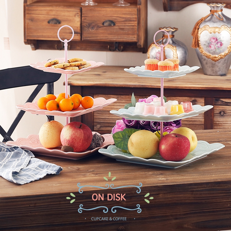 Qiao mu ou relief three fruit bowl sitting room of modern ceramic tea tea set multi - function cake the layers