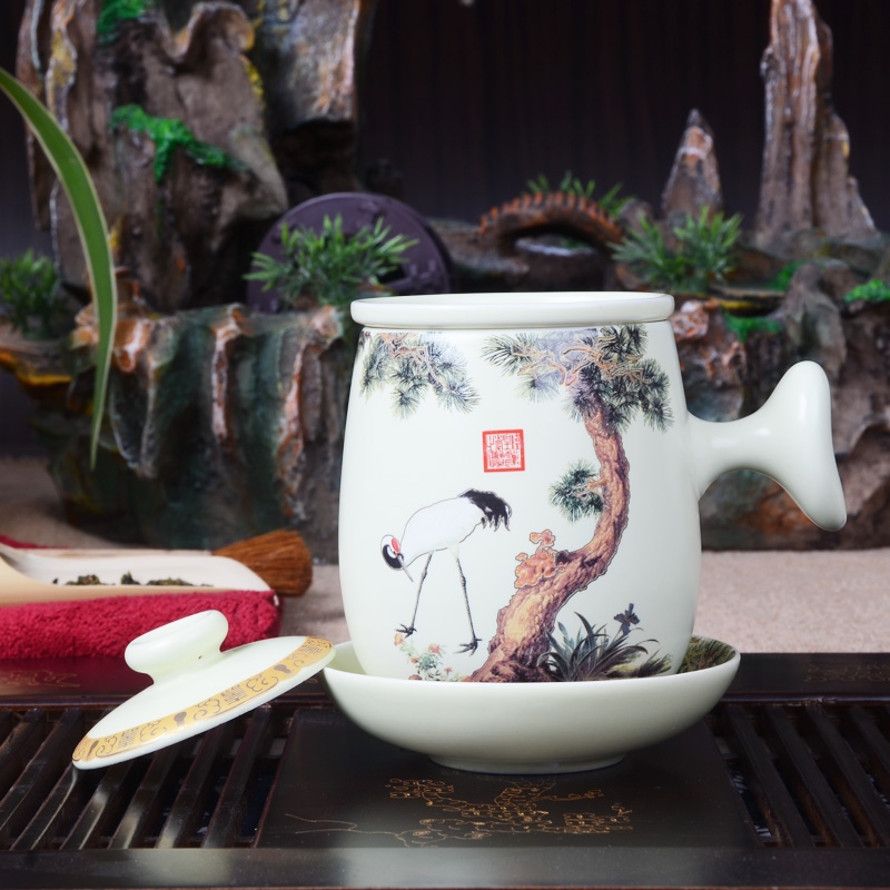 Qiao mu ceramic four - piece personal office up filter cup with cover cup tea cup