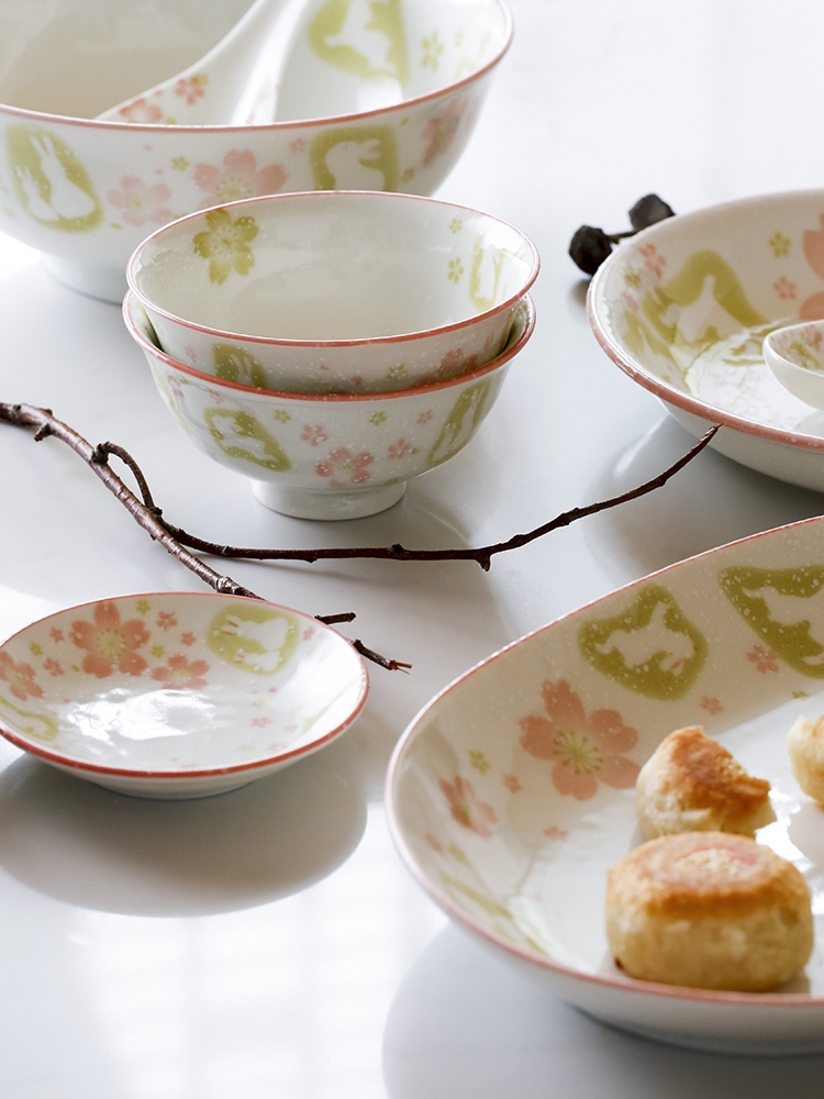 Qiao mu Japanese moon rabbit LH household ceramic dishes home dishes suit rice bowls FanPan tablespoon fish plate tableware