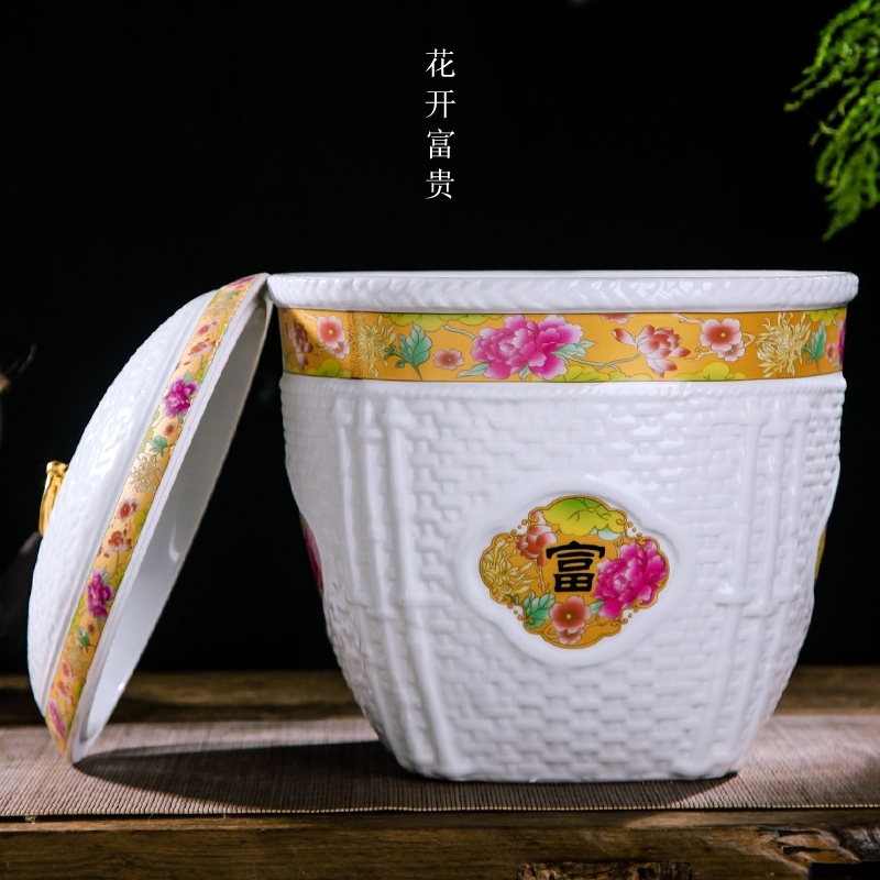 Qiao mu jingdezhen ceramic ricer box barrel storage bins with cover seal insect - resistant moistureproof ricer box kitchen flour cylinder