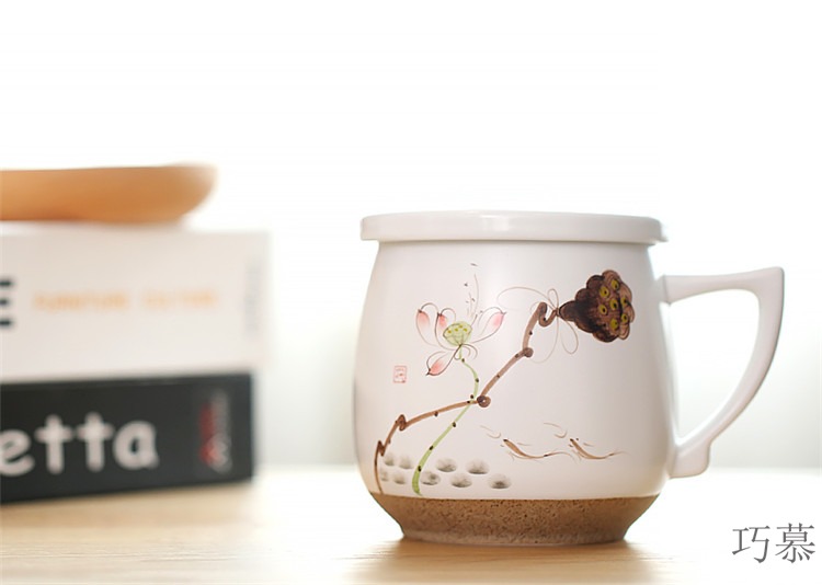 Qiao mu SU ceramic white porcelain cup with cover tea mercifully tea cup contracted office separation filter tea cup