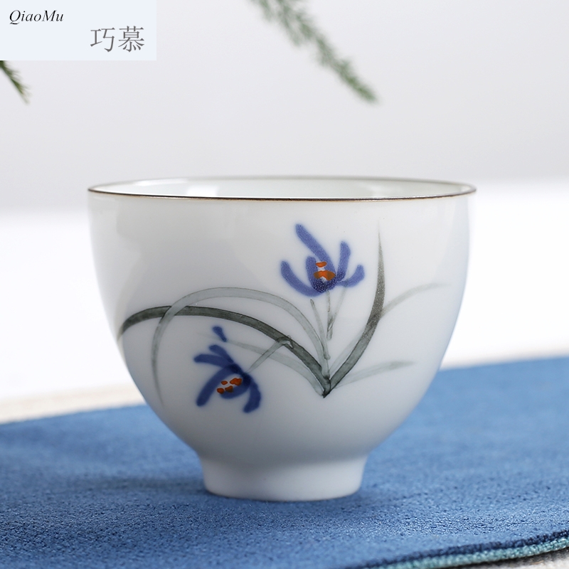 Qiao mu dehua white porcelain hand - made ceramic cups of jade porcelain personal kung fu tea sample tea cup single cup large master CPU
