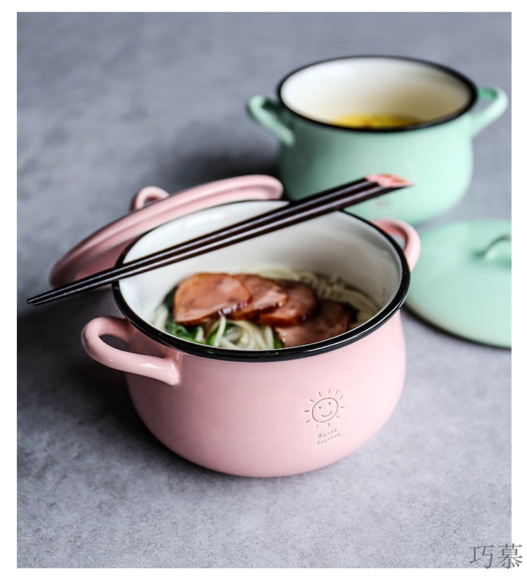 Qiao mu candy color, lovely ceramic ears rainbow such as bowl soup bowl with cover mercifully salad bowl household small saucepan rainbow such use