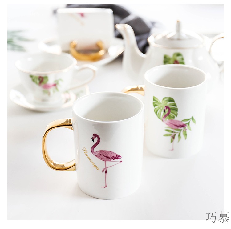 Qiao mu ins flamingos ceramic gold spend coffee lovers mark cup for cup teapot teacup saucer breakfast cup