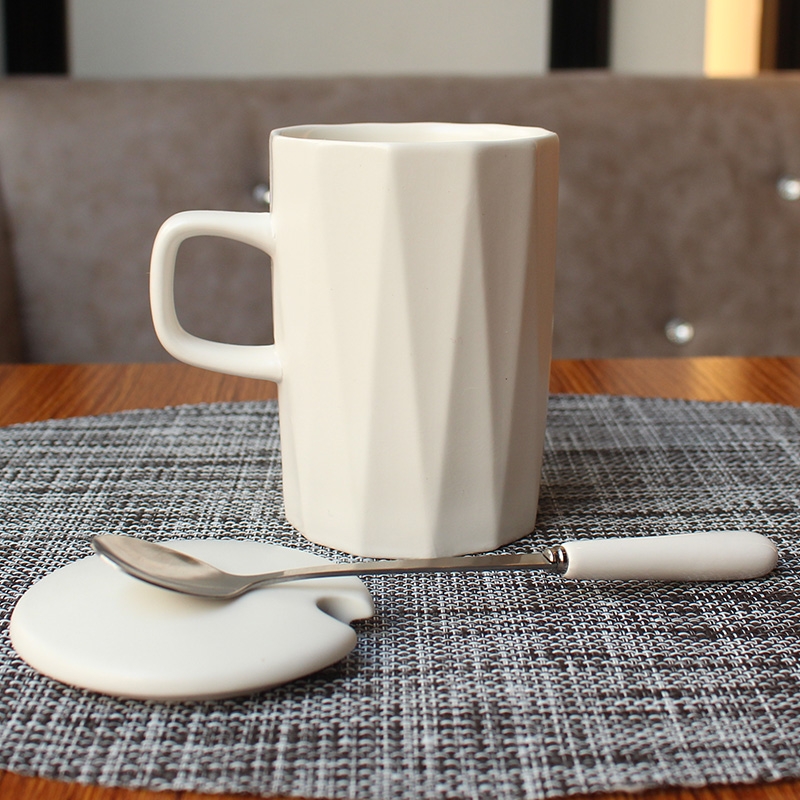 Qiao mu ins Nordic contracted ceramic mark cup, coffee cup with cover spoon couples home office men and to ultimately responds