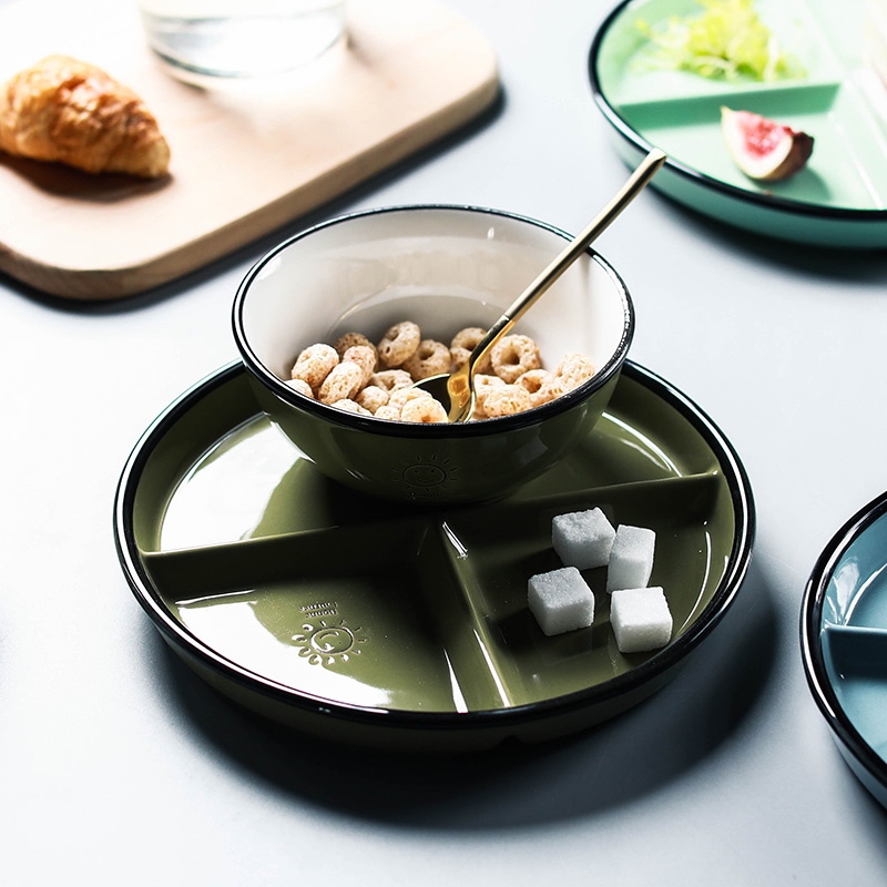 Qiao mu Korean contracted combination of household ceramics tableware rice bowl with cover rainbow such use breakfast tray was lovely smiling face