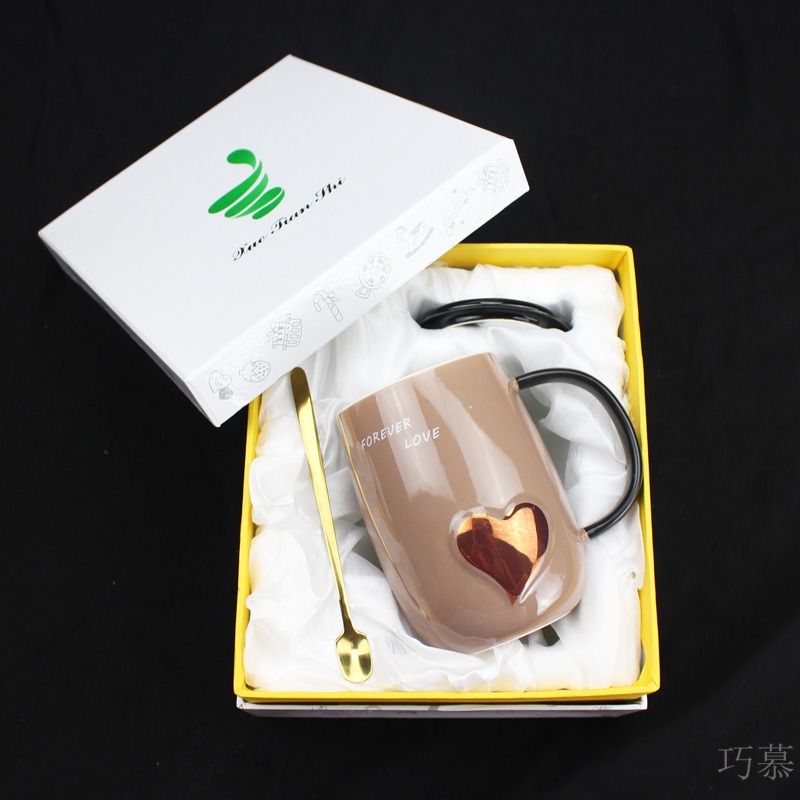 Qiao mu lovers a pair of ceramic cup contracted mugs birthday gift with cover with a spoon to send men and women friends wife