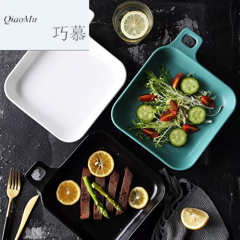 Qiao mu Nordic creative web celebrity photos tableware with handle plates special - shaped baking dish plate microwave oven ceramic flat