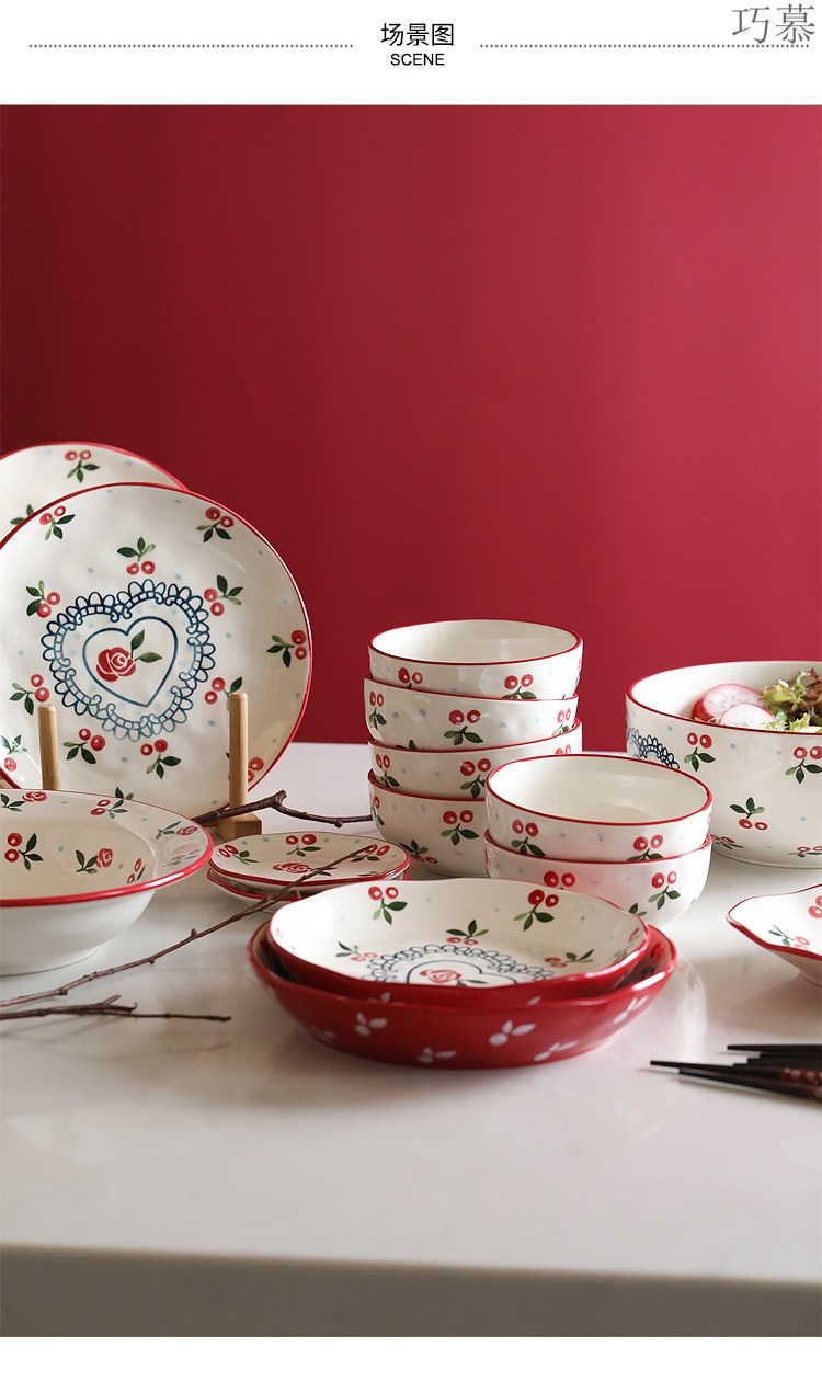 Qiao mu LH household retro creative hand - made dishes set tableware ceramic rice bowl plate combination fish dish plate