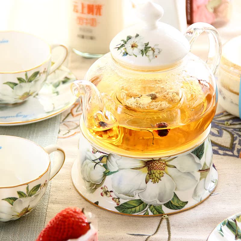 Qiao mu household glass tea set ceramic tea fruit pot of boiled herbal heating cup Europe type in the afternoon