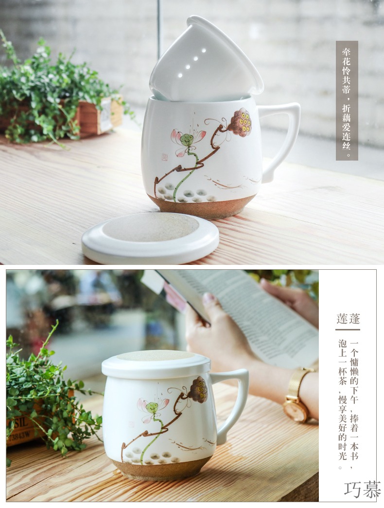 Qiao mu CTQ jingdezhen hand - made ceramic keller cups gifts custom office cup mark cup with cover of filtered water