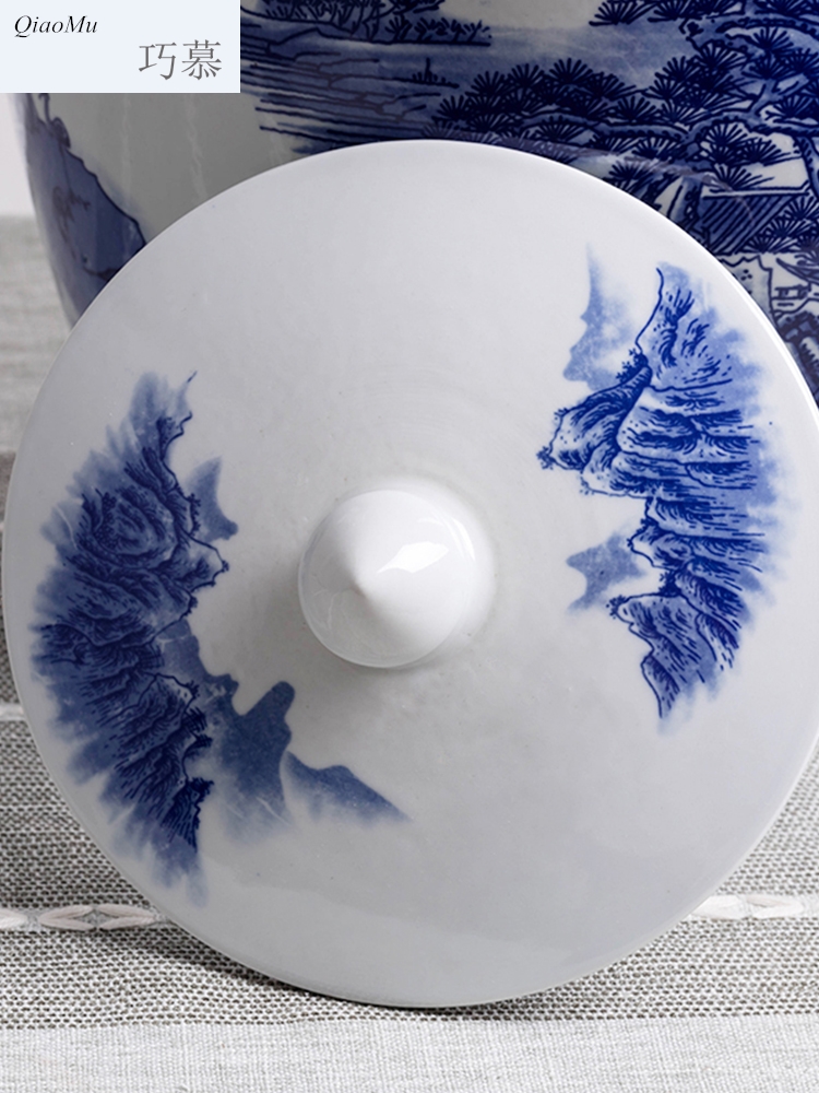 Qiao mu ceramic barrel ricer box store meter box home 50 kg rice bucket 100 jins with cover flour storage tank
