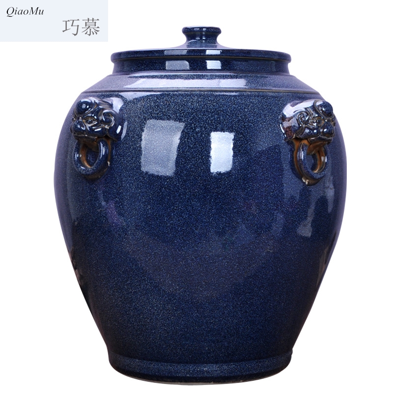 Qiao mu jingdezhen ceramic barrel oil cylinder tank 20 jins 30 jins 50 kg 100 jins water storage tank with tap water